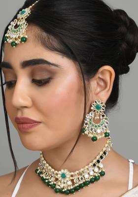 Gold-Plated Kundan Studded & Pearls Beaded Necklace with Earrings for Women | Traditional Temple Jewellery for Wedding & Festive Wear | Gift for Her
