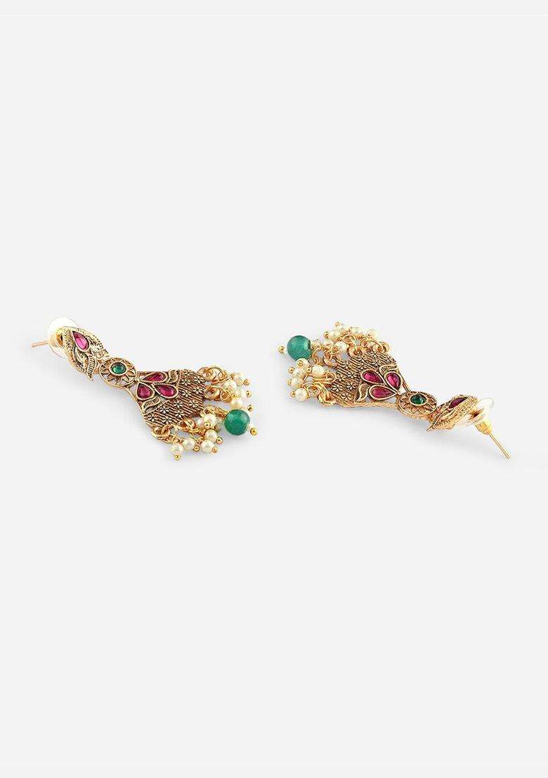 Gold-Plated Stone-Studded & Pearl-Beaded Temple Jewellery Set for Women | Traditional Temple Jewellery for Wedding & Festive Wear | Gift for Her - Indya