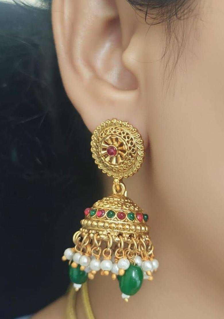 Gold-Plated Antique Stone-Studded and Beaded Jewellery Set for Women | Traditional Temple Jewellery for Wedding & Festive Wear | Gift for Her - Indya