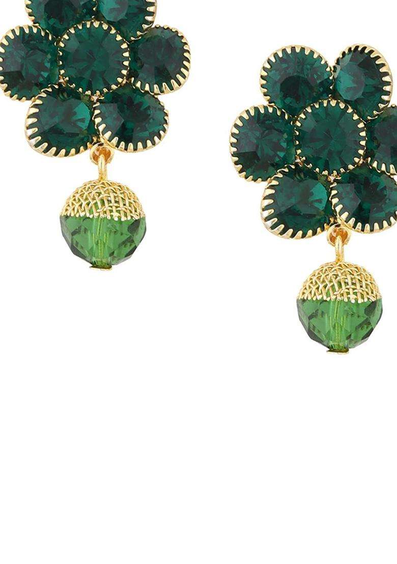 Gold-Plated American Diamond Studded Clip On Floral Drop Earrings for Women | Traditional Temple Jewellery for Wedding & Festive Wear | Gift for Her - Indya
