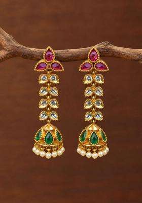 Gold-Plated Leaf Shaped Jhumkas Earrings for Women | Traditional Temple Jewellery for Wedding & Festive Wear | Gift for Her