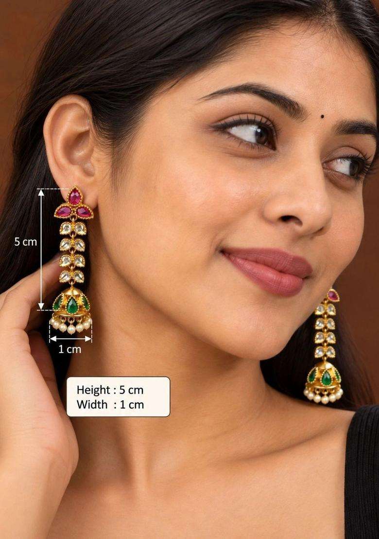 Gold-Plated Leaf Shaped Jhumkas Earrings for Women | Traditional Temple Jewellery for Wedding & Festive Wear | Gift for Her - Indya