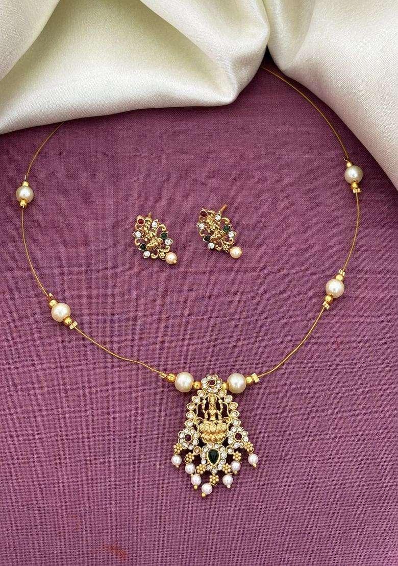 Gold-Plated Temple Pendant and Earrings for Women | Traditional Temple Jewellery for Wedding & Festive Wear | Gift for Her - Indya