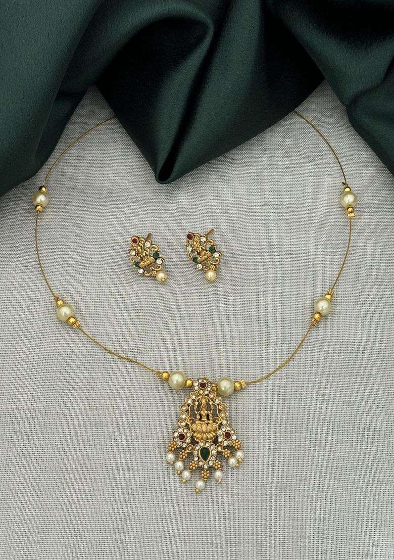 Gold-Plated Temple Pendant and Earrings for Women | Traditional Temple Jewellery for Wedding & Festive Wear | Gift for Her - Indya