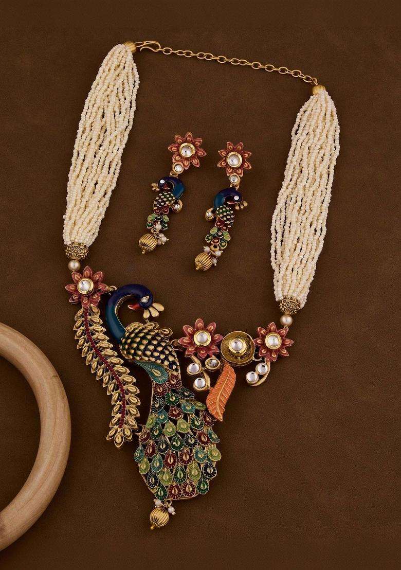 Gold-Plated Artificial Stones and Beads Jewellery Set for Women | Stylish Party & Everyday Wear | Gift for Her - Indya