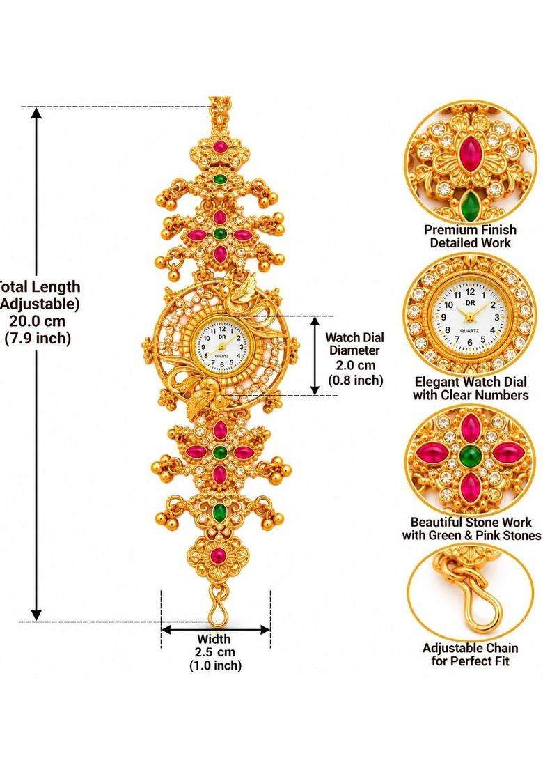 Brass Temple Gold-Plated Link Bracelet for Women | Traditional Temple Jewellery for Wedding & Festive Wear | Gift for Her - Indya