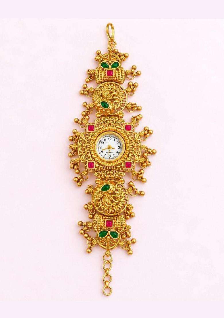 Brass Temple Gold-Plated Bangle-Style Bracelet for Women | Traditional Temple Jewellery for Wedding & Festive Wear | Gift for Her - Indya