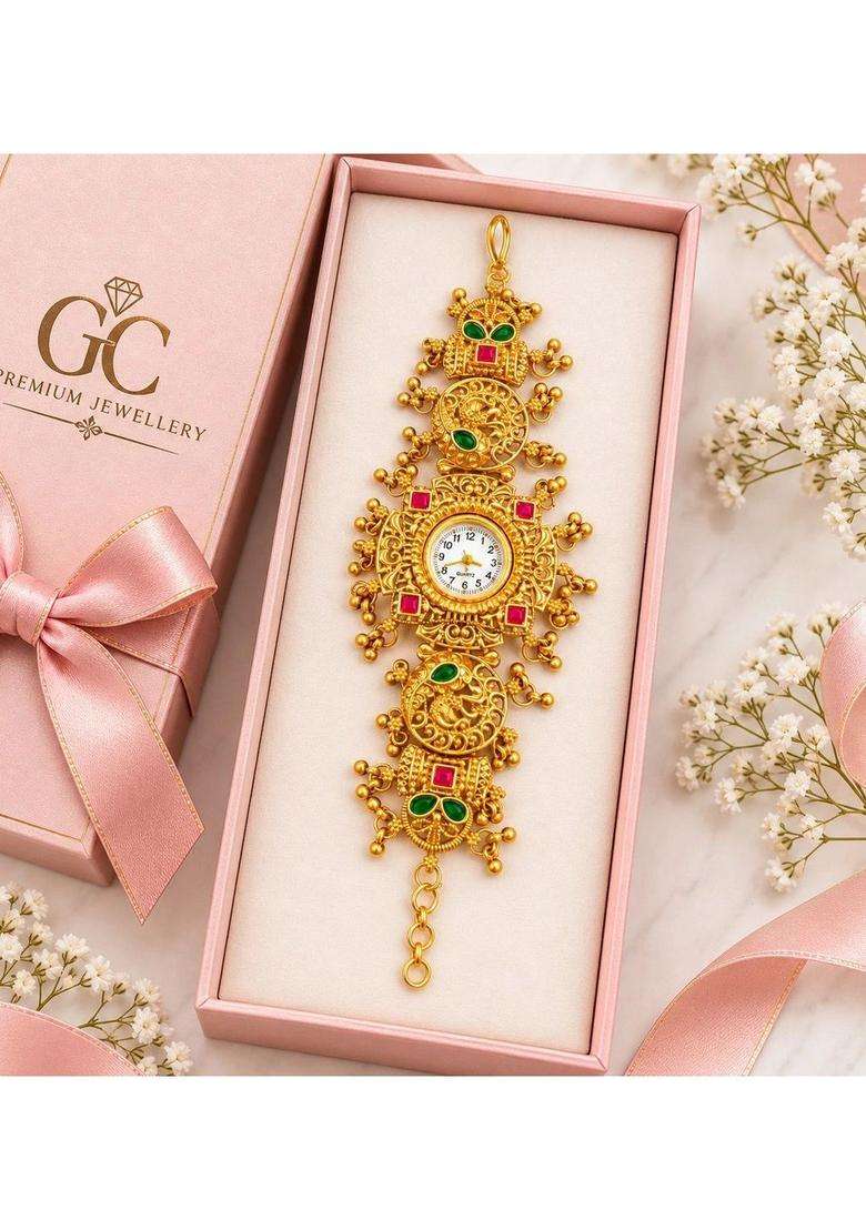 Brass Temple Gold-Plated Bangle-Style Bracelet for Women | Traditional Temple Jewellery for Wedding & Festive Wear | Gift for Her - Indya
