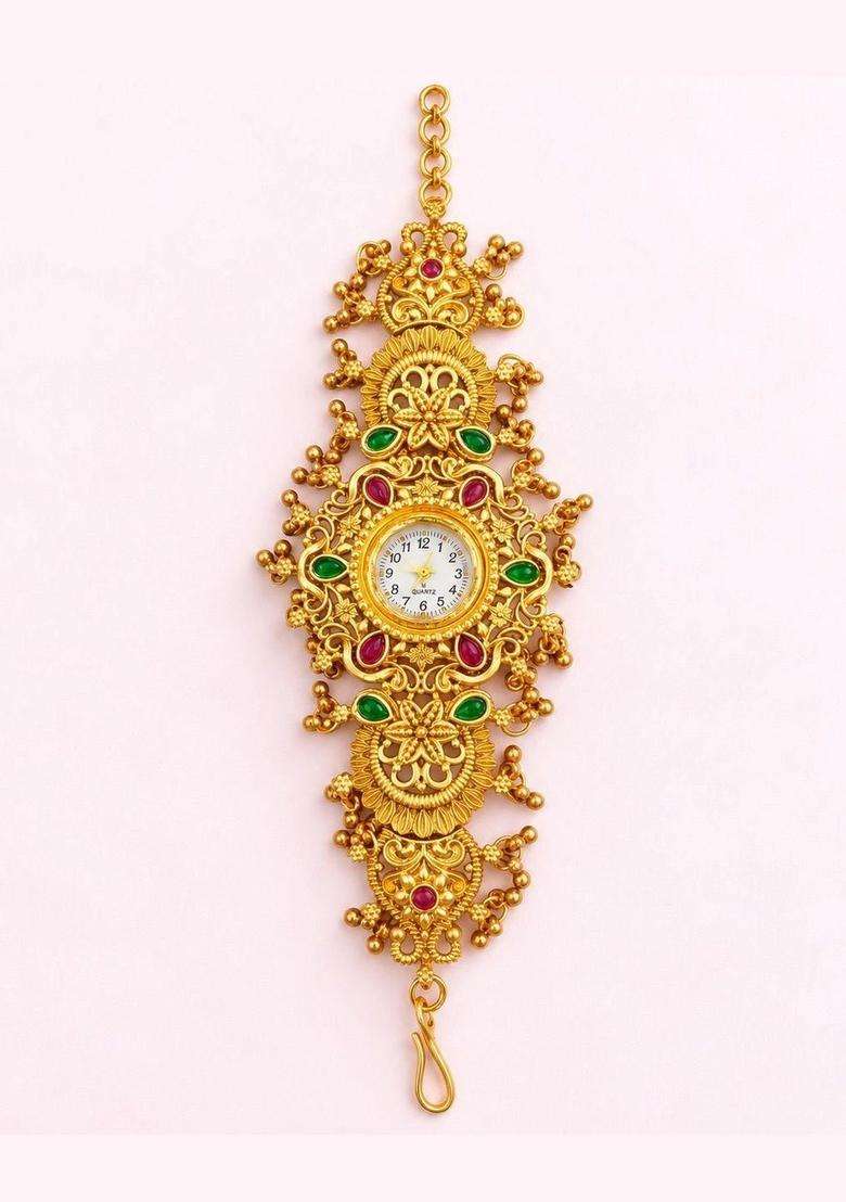 Brass Temple Gold-Plated Bangle-Style Bracelet for Women | Traditional Temple Jewellery for Wedding & Festive Wear | Gift for Her - Indya