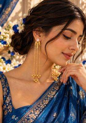 Gold-Plated Rose Quartz Leaf Shaped Ghungaroo Kashmiri Drop Earrings for Women | Traditional Temple Jewellery for Wedding & Festive Wear | Gift for Her