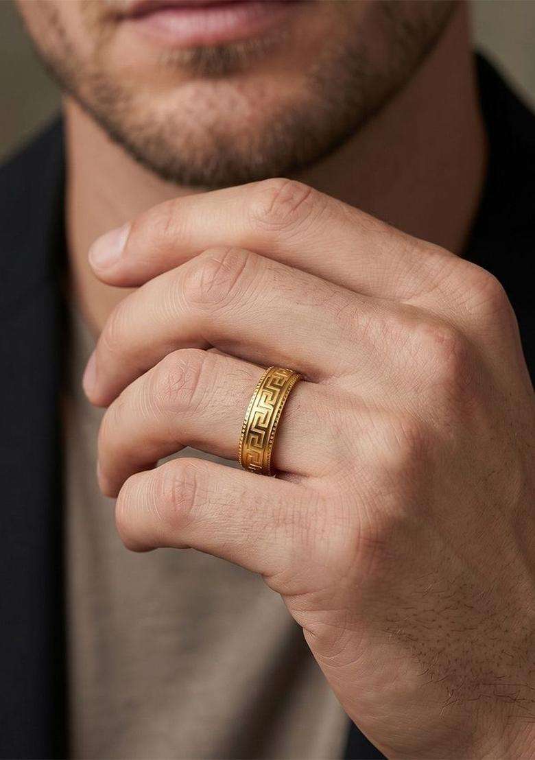 Gold-Plated Temple Finger Ring for Men | Stylish Party & Everyday Wear | Gift for Him - Indya
