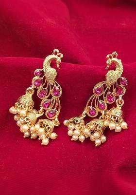 Gold-Plated Peacock Shaped Jhumkas Earrings for Women | Traditional Temple Jewellery for Wedding & Festive Wear | Gift for Her