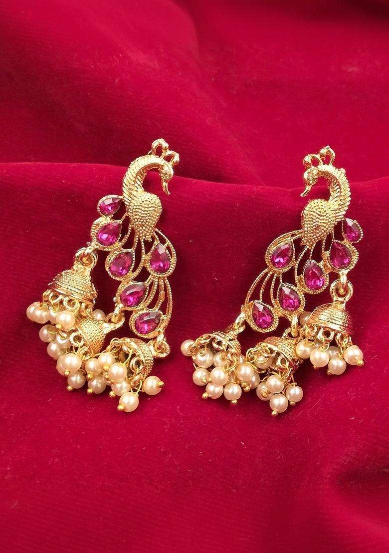 Gold-Plated Peacock Shaped Jhumkas Earrings for Women | Traditional Temple Jewellery for Wedding & Festive Wear | Gift for Her - Indya