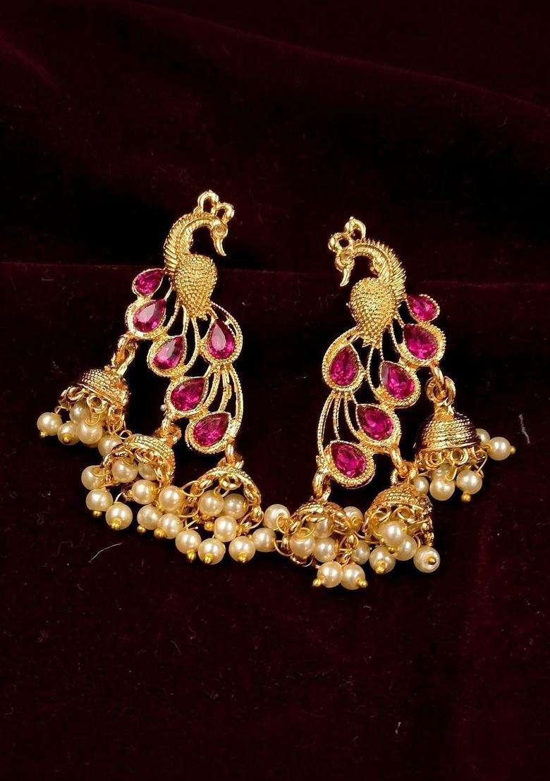 Gold-Plated Peacock Shaped Jhumkas Earrings for Women | Traditional Temple Jewellery for Wedding & Festive Wear | Gift for Her - Indya