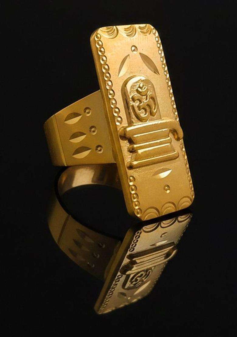 Stainless Steel Gold-Plated Temple Finger Ring for Men | Traditional Temple Jewellery for Wedding & Festive Wear | Gift for Him - Indya