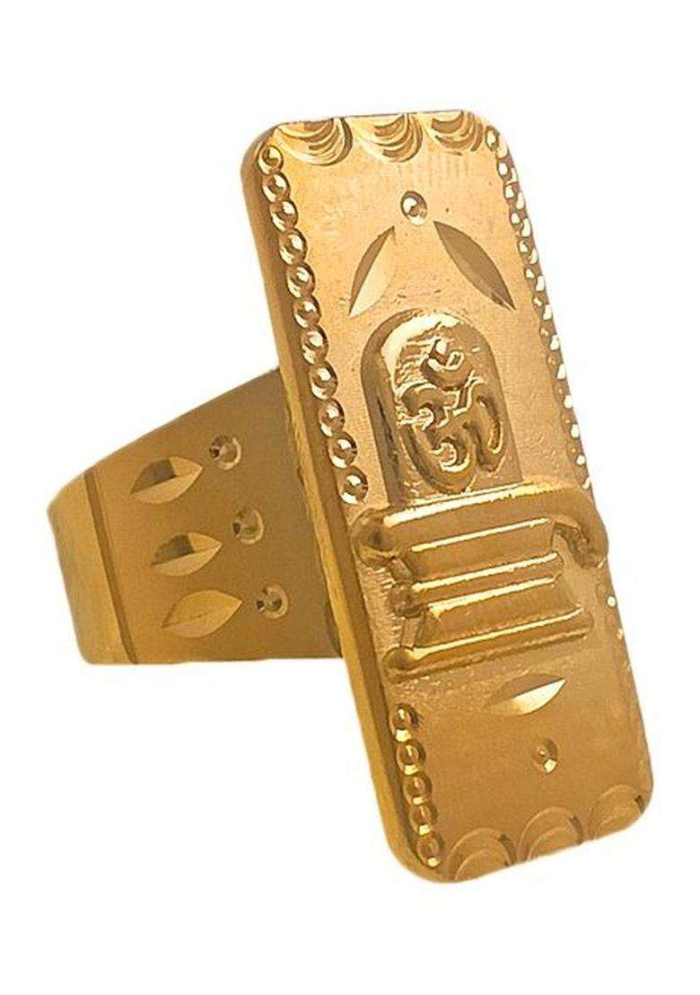 Stainless Steel Gold-Plated Temple Finger Ring for Men | Traditional Temple Jewellery for Wedding & Festive Wear | Gift for Him - Indya