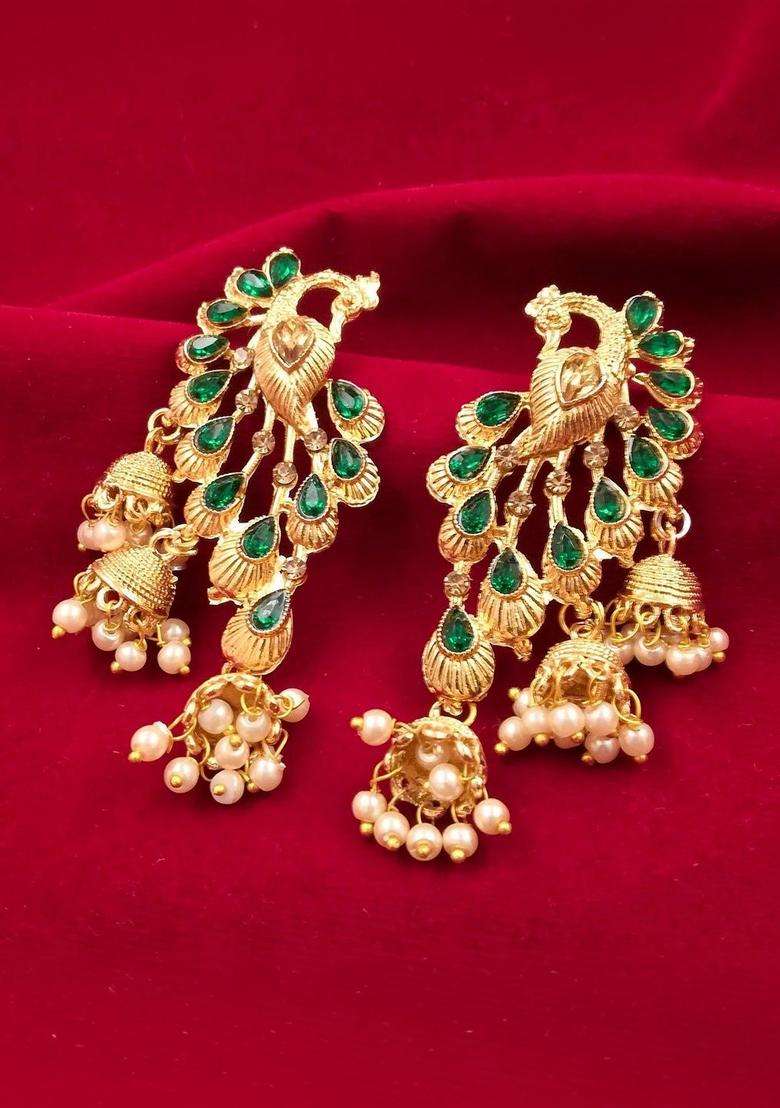 Gold-Plated Peacock Shaped Jhumkas Earrings for Women | Traditional Temple Jewellery for Wedding & Festive Wear | Gift for Her - Indya