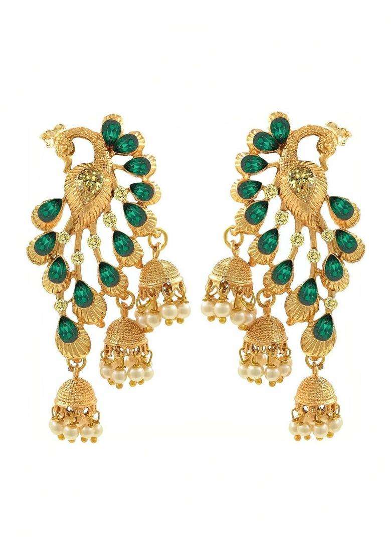 Gold-Plated Peacock Shaped Jhumkas Earrings for Women | Traditional Temple Jewellery for Wedding & Festive Wear | Gift for Her - Indya