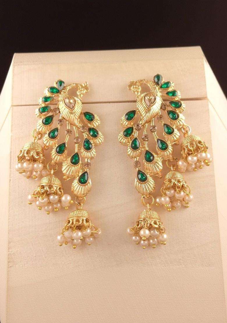 Gold-Plated Peacock Shaped Jhumkas Earrings for Women | Traditional Temple Jewellery for Wedding & Festive Wear | Gift for Her - Indya