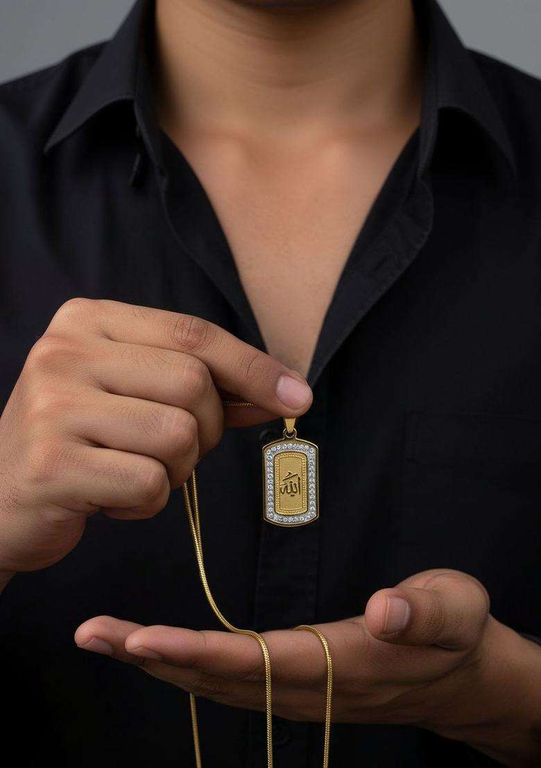 Gold-Plated Geometric Pendants with Chains for Men | Stylish Party & Everyday Wear | Gift for Him - Indya