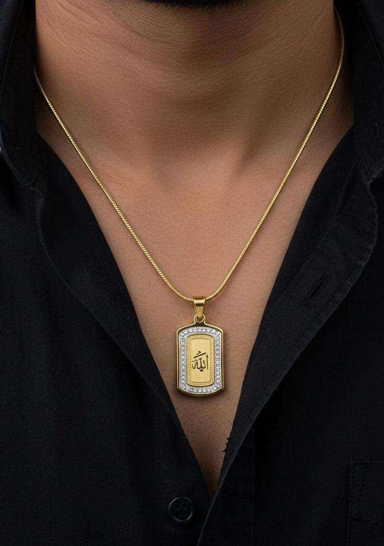 Gold-Plated Geometric Pendants with Chains for Men | Stylish Party & Everyday Wear | Gift for Him - Indya