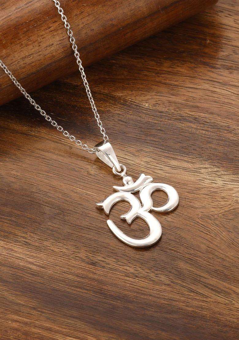 Rhodium-Plated 925 Sterling Silver Om Pendant Chain for Men & Women | Stylish Party & Everyday Wear | Festive Gift - Indya