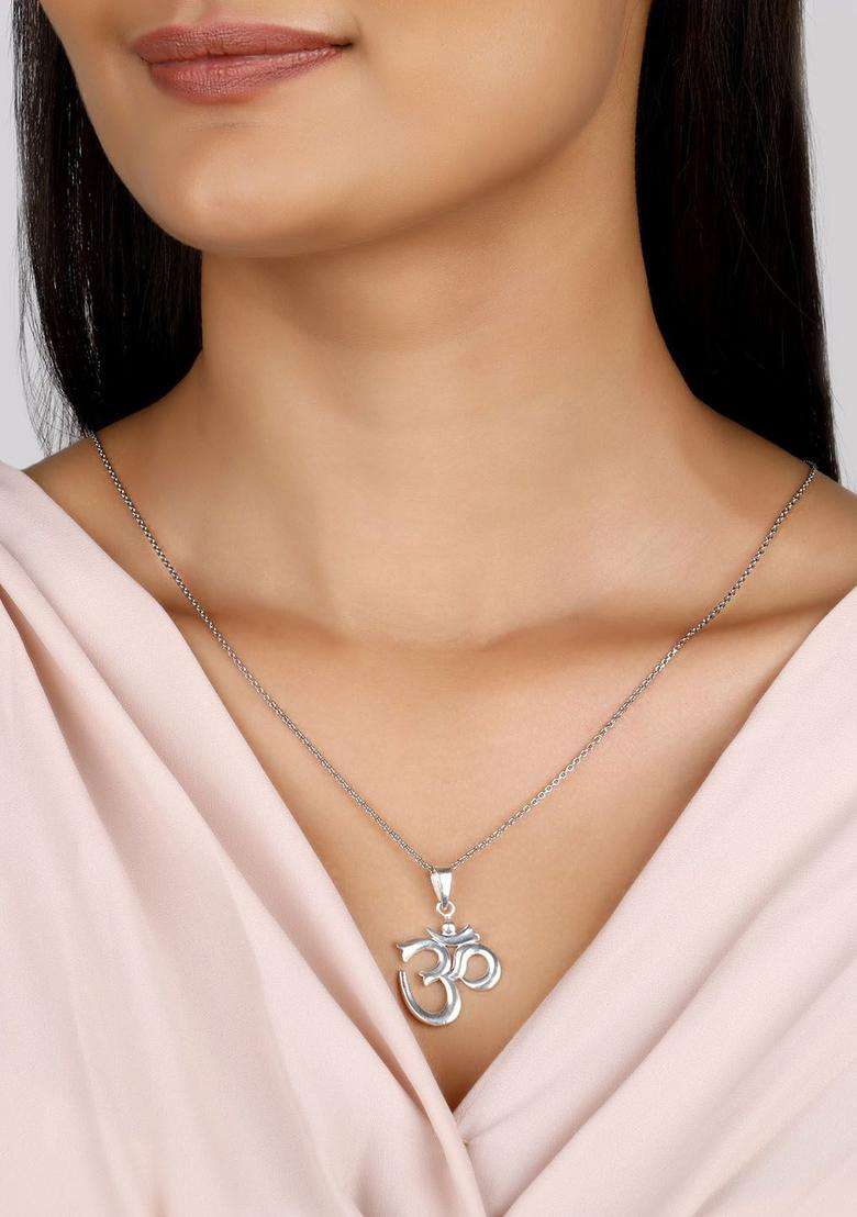 Rhodium-Plated 925 Sterling Silver Om Pendant Chain for Men & Women | Stylish Party & Everyday Wear | Festive Gift - Indya