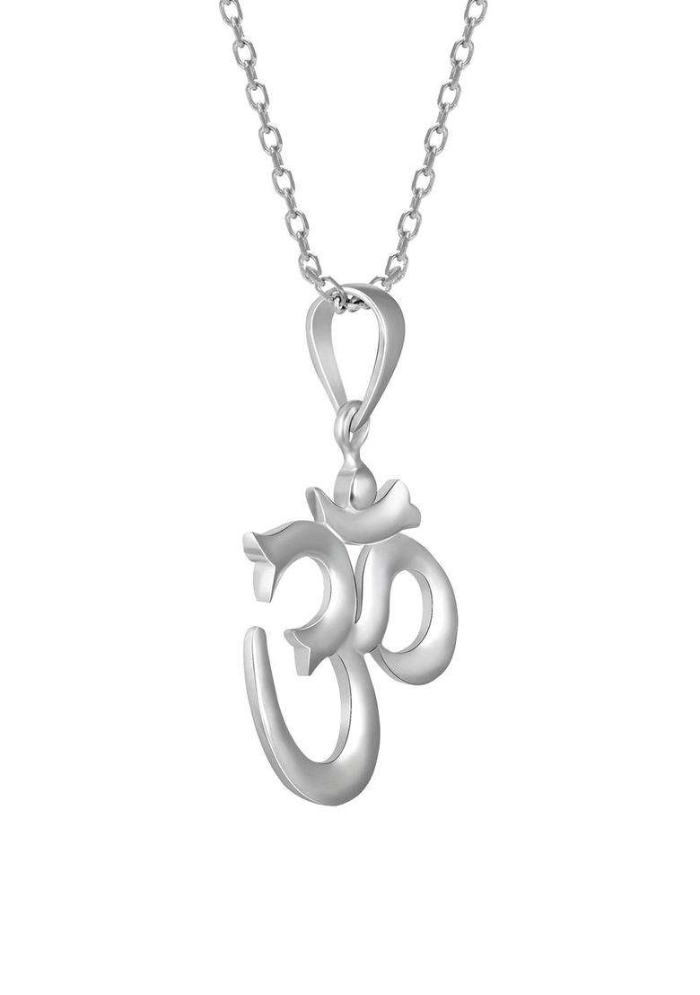 Rhodium-Plated 925 Sterling Silver Om Pendant Chain for Men & Women | Stylish Party & Everyday Wear | Festive Gift - Indya