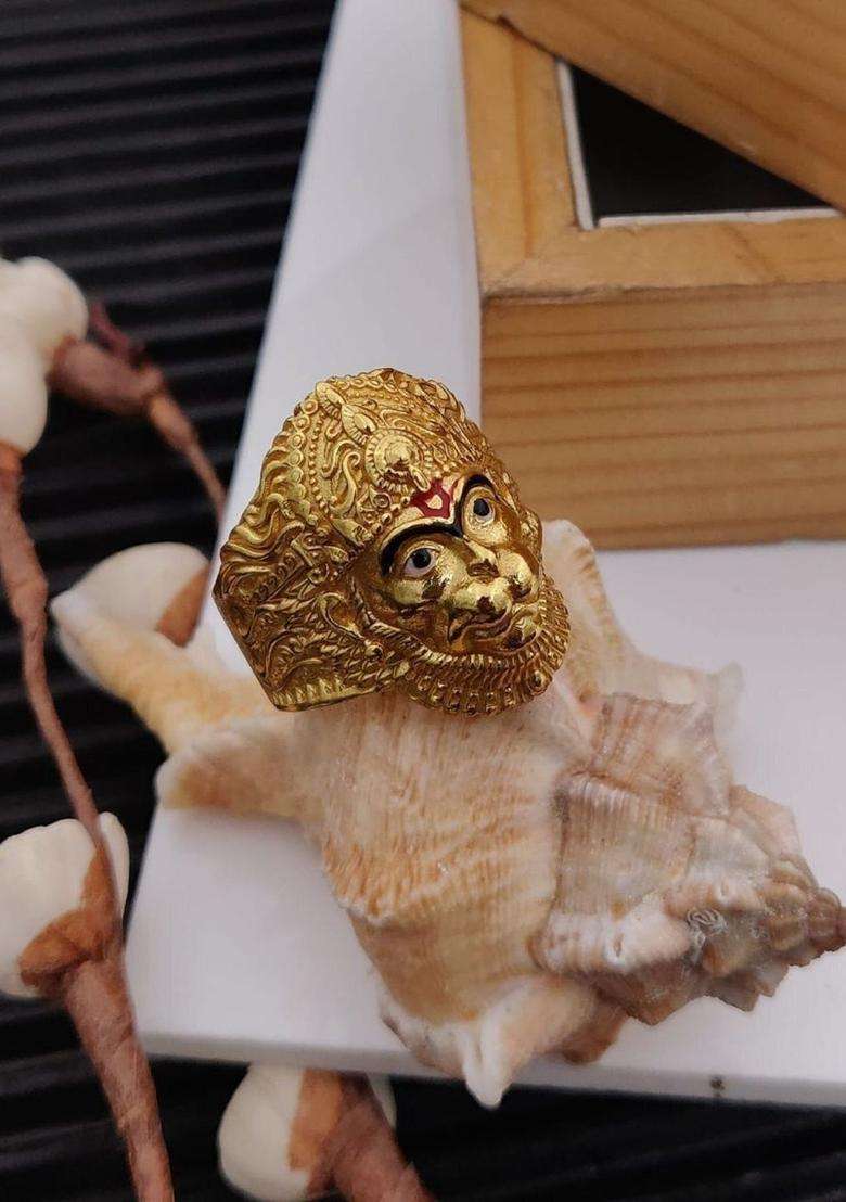Gold-Plated Bajrangbali Finger Ring for Men & Women | Traditional Temple Jewellery for Wedding & Festive Wear | Festive Gift - Indya