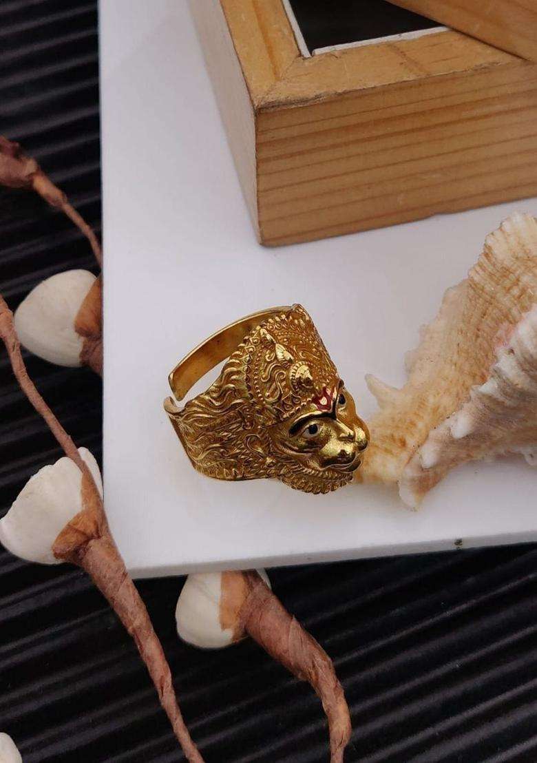 Gold-Plated Bajrangbali Finger Ring for Men & Women | Traditional Temple Jewellery for Wedding & Festive Wear | Festive Gift - Indya