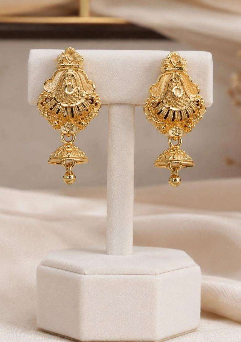 Rhodium-Plated Paisley Shaped Jhumkas Earrings for Women | Traditional Temple Jewellery for Wedding & Festive Wear | Gift for Her - Indya