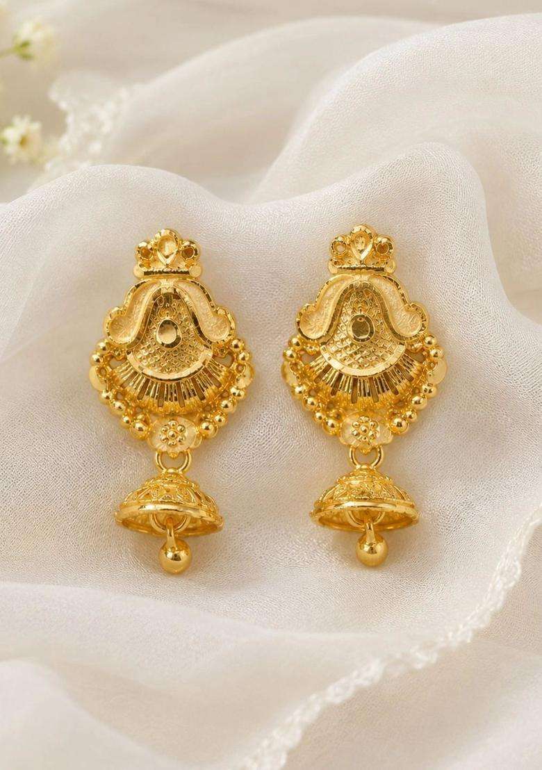 Rhodium-Plated Paisley Shaped Jhumkas Earrings for Women | Traditional Temple Jewellery for Wedding & Festive Wear | Gift for Her - Indya