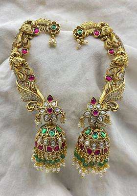 Gold-Plated Floral Ear Cuff Earrings with Kundan for Women | Traditional Temple Jewellery for Wedding & Festive Wear | Gift for Her