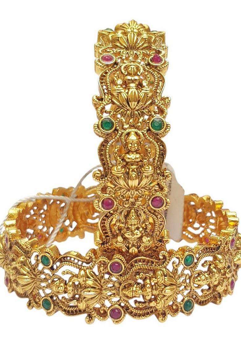 Set of 2 Gold-Plated American Diamond Stone Studded Bangle for Women | Traditional Temple Jewellery for Wedding & Festive Wear | Gift for Her - Indya