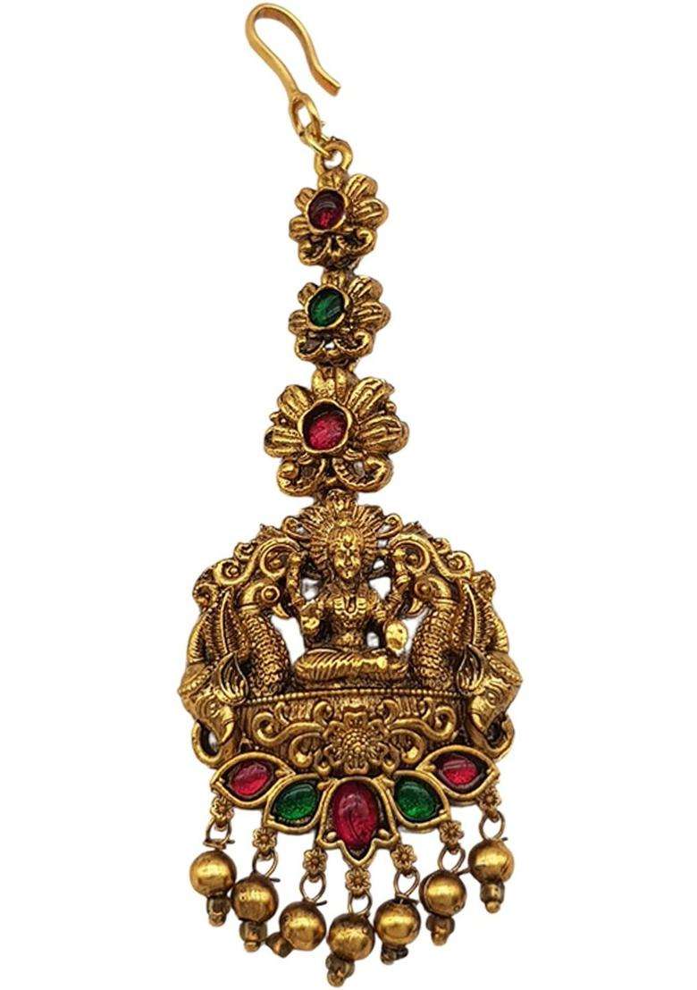 Gold-Plated American Diamond Studded American Diamond Head Jewellery for Women | Traditional Temple Jewellery for Wedding & Festive Wear | Gift for Her - Indya