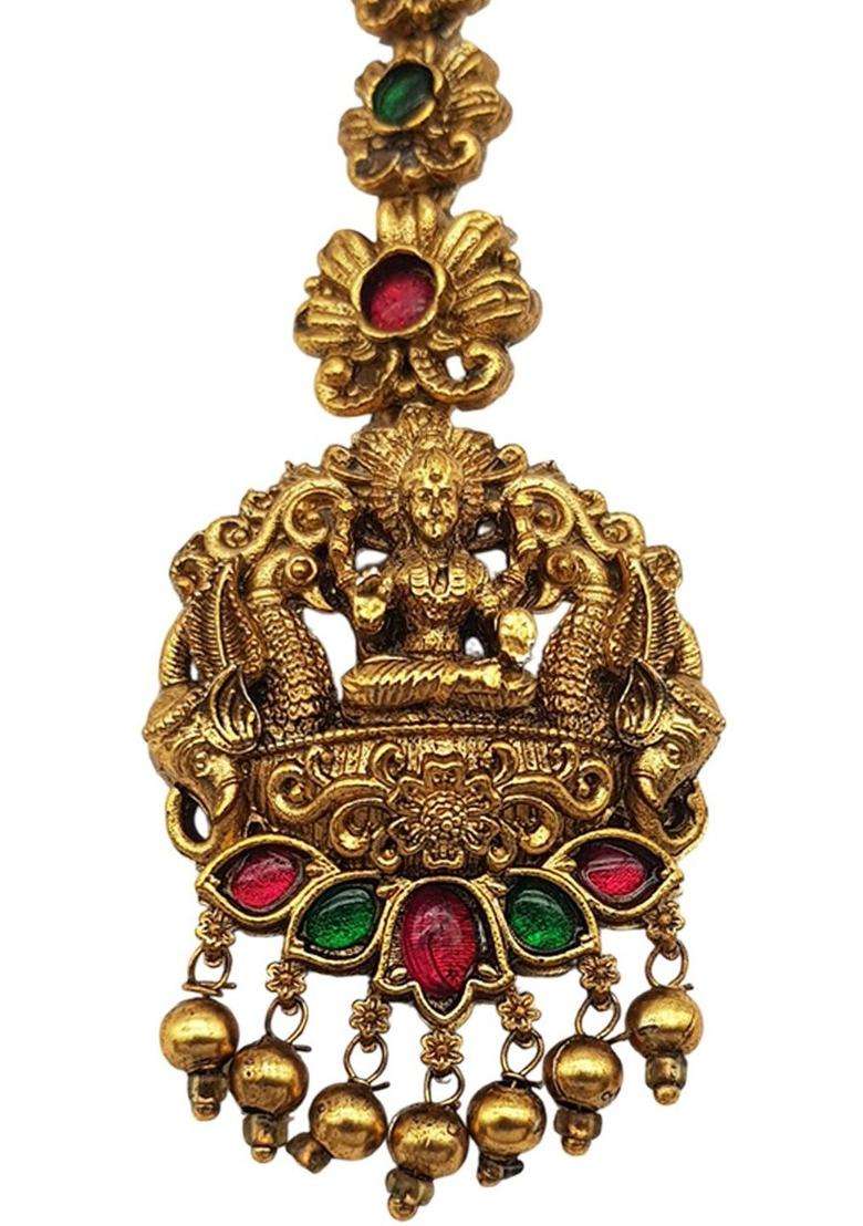 Gold-Plated American Diamond Studded American Diamond Head Jewellery for Women | Traditional Temple Jewellery for Wedding & Festive Wear | Gift for Her - Indya