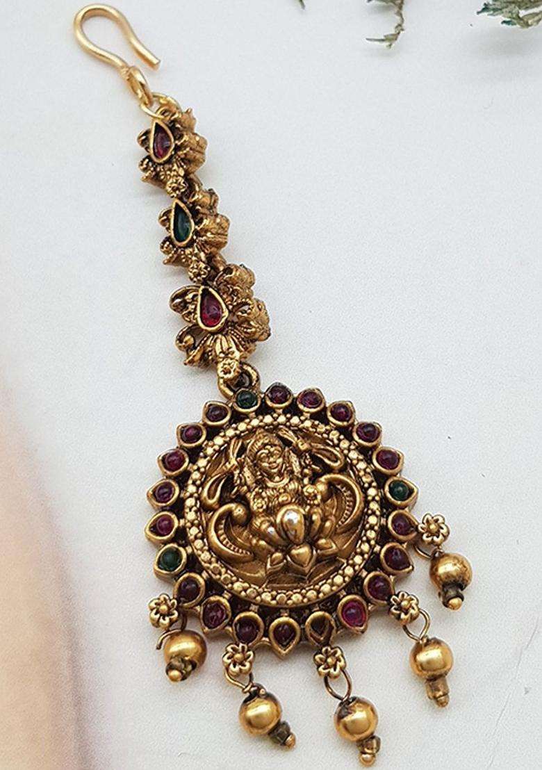 Gold-Plated American Diamond Studded American Diamond Head Jewellery for Women | Traditional Temple Jewellery for Wedding & Festive Wear | Gift for Her - Indya