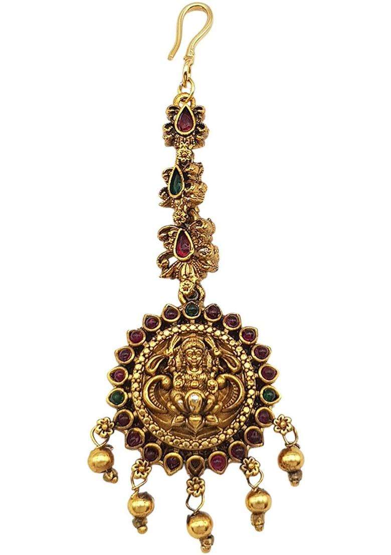 Gold-Plated American Diamond Studded American Diamond Head Jewellery for Women | Traditional Temple Jewellery for Wedding & Festive Wear | Gift for Her - Indya