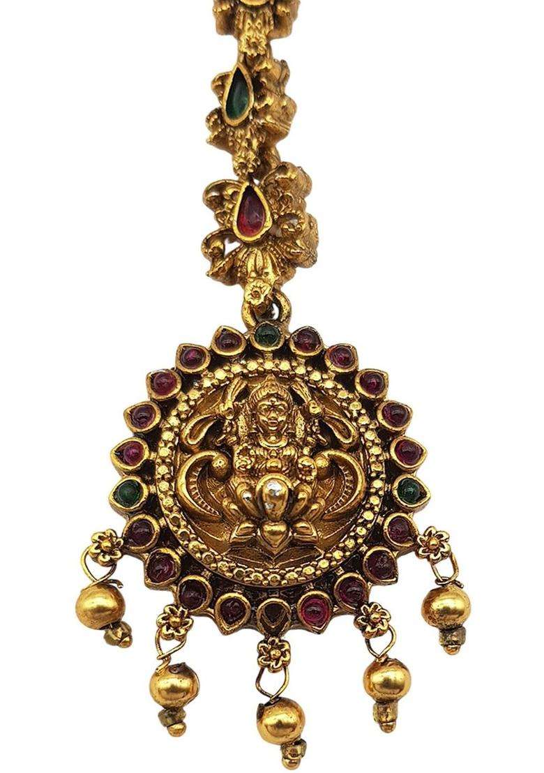 Gold-Plated American Diamond Studded American Diamond Head Jewellery for Women | Traditional Temple Jewellery for Wedding & Festive Wear | Gift for Her - Indya