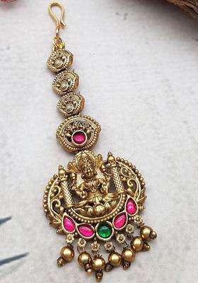 Gold-Plated American Diamond Studded American Diamond Head Jewellery for Women | Traditional Temple Jewellery for Wedding & Festive Wear | Gift for Her