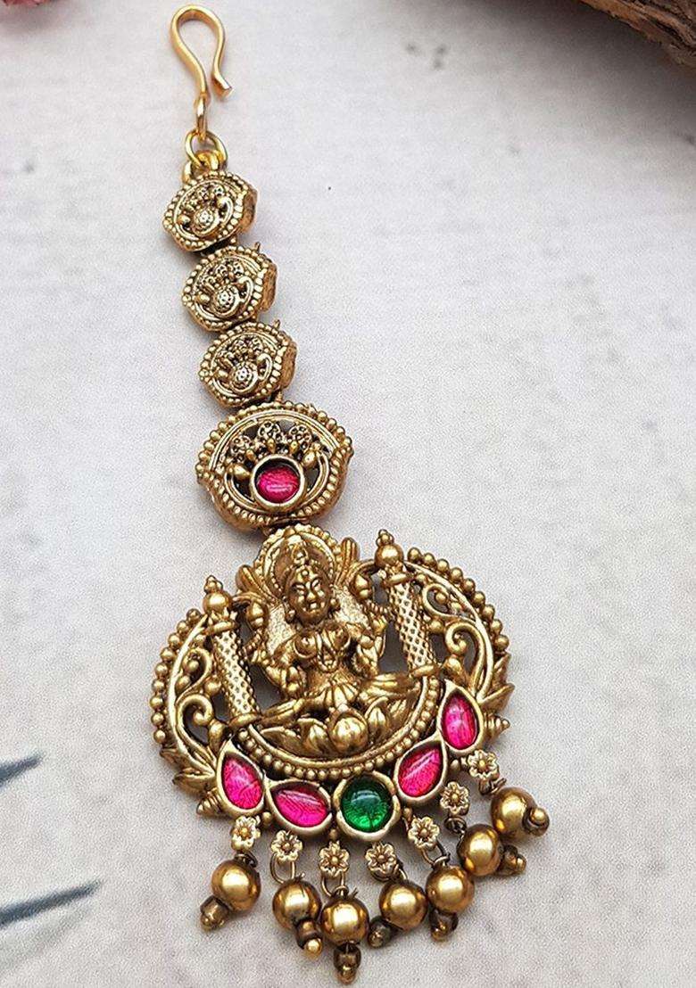 Gold-Plated American Diamond Studded American Diamond Head Jewellery for Women | Traditional Temple Jewellery for Wedding & Festive Wear | Gift for Her - Indya