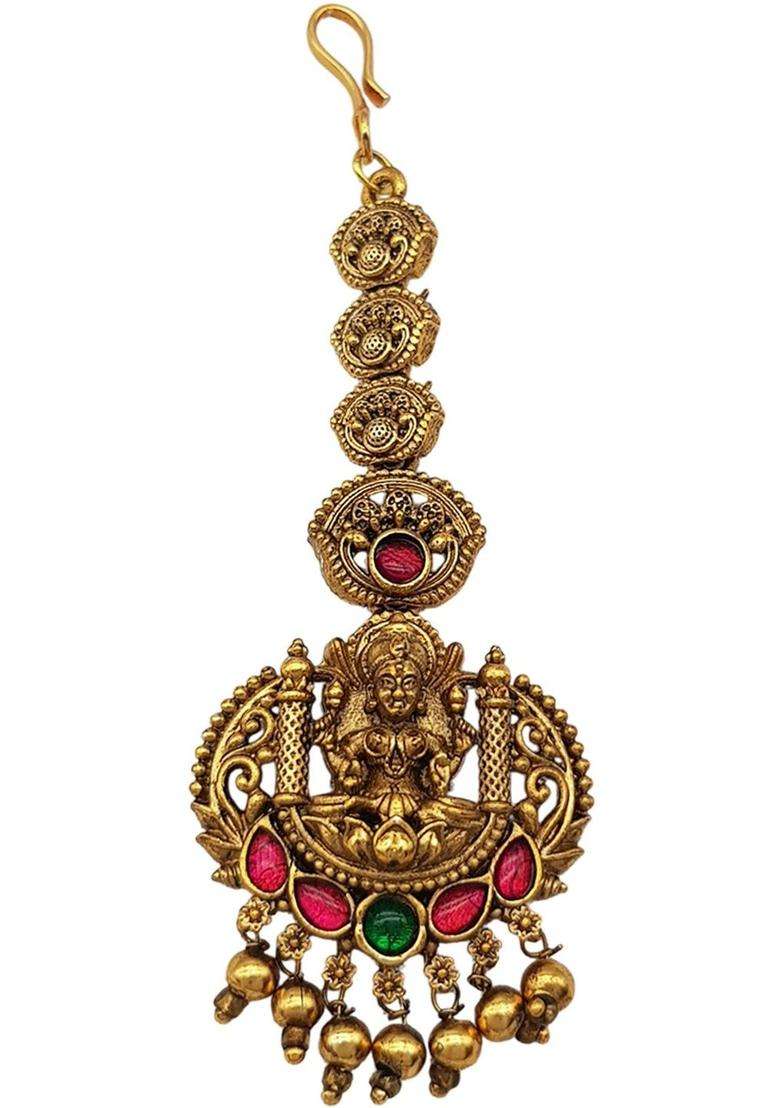 Gold-Plated American Diamond Studded American Diamond Head Jewellery for Women | Traditional Temple Jewellery for Wedding & Festive Wear | Gift for Her - Indya