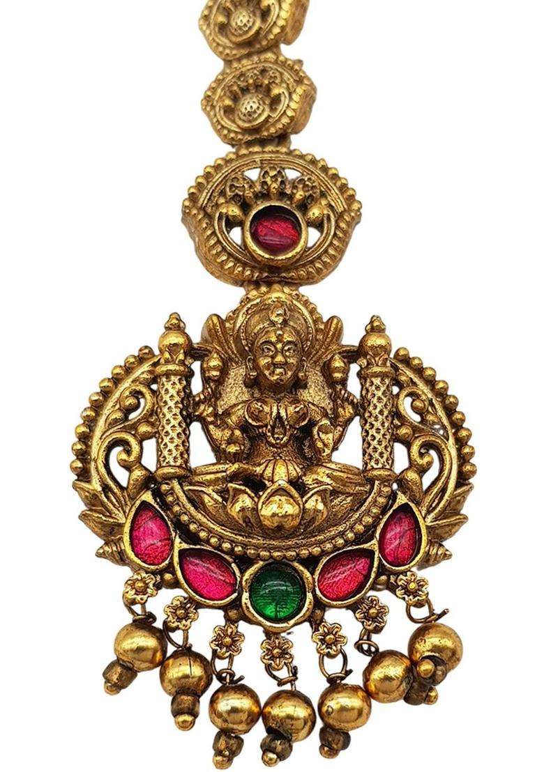 Gold-Plated American Diamond Studded American Diamond Head Jewellery for Women | Traditional Temple Jewellery for Wedding & Festive Wear | Gift for Her - Indya