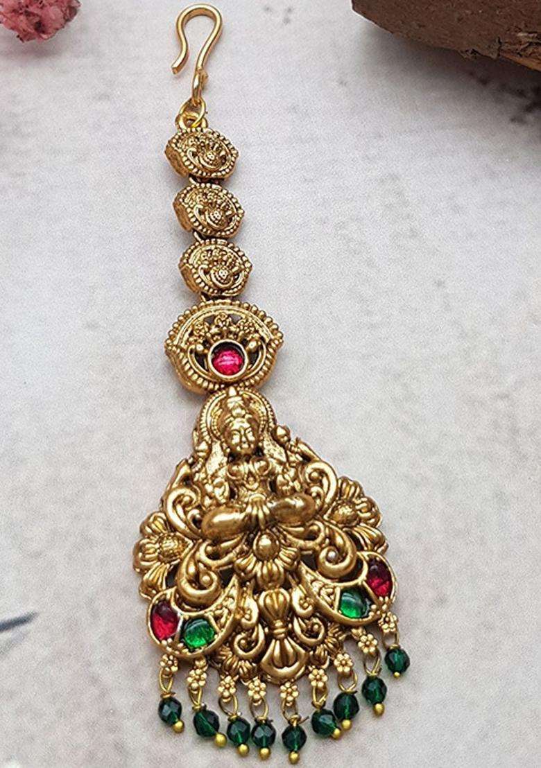 Gold-Plated American Diamond Studded American Diamond Head Jewellery for Women | Traditional Temple Jewellery for Wedding & Festive Wear | Gift for Her - Indya