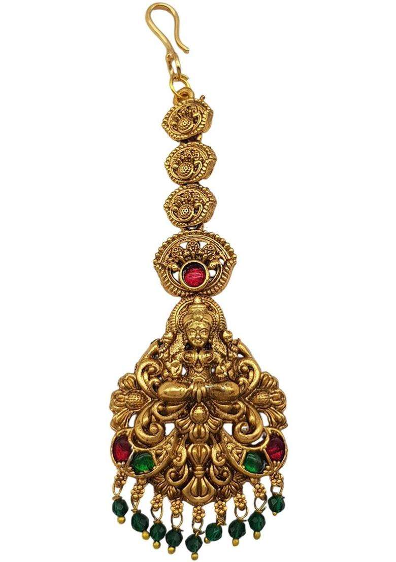 Gold-Plated American Diamond Studded American Diamond Head Jewellery for Women | Traditional Temple Jewellery for Wedding & Festive Wear | Gift for Her - Indya