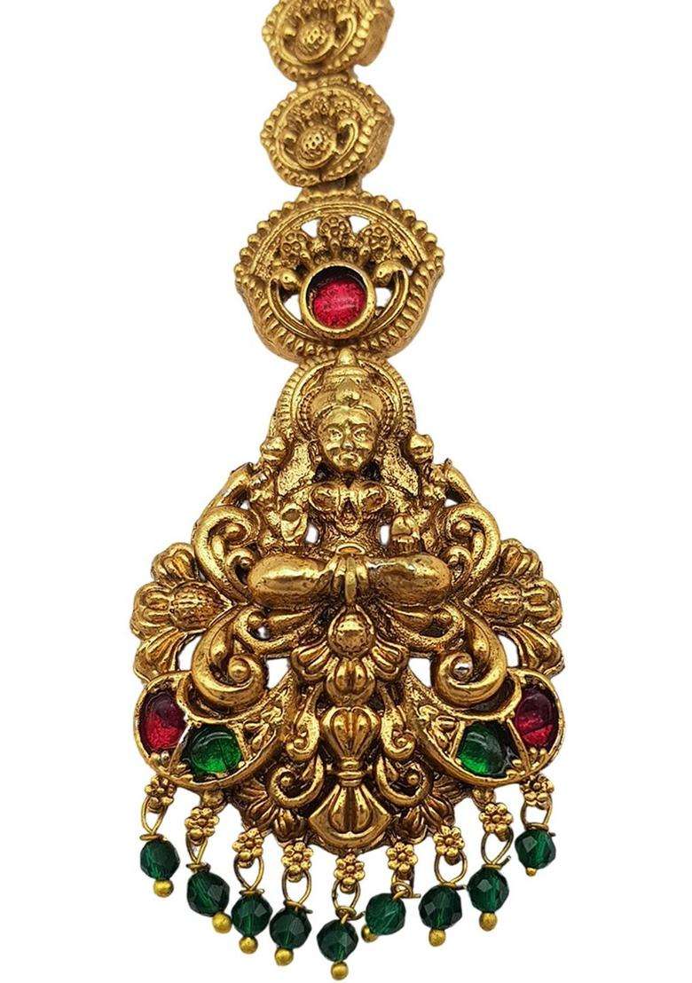 Gold-Plated American Diamond Studded American Diamond Head Jewellery for Women | Traditional Temple Jewellery for Wedding & Festive Wear | Gift for Her - Indya