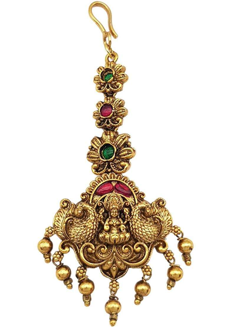 Gold-Plated American Diamond Studded American Diamond Head Jewellery for Women | Traditional Temple Jewellery for Wedding & Festive Wear | Gift for Her - Indya