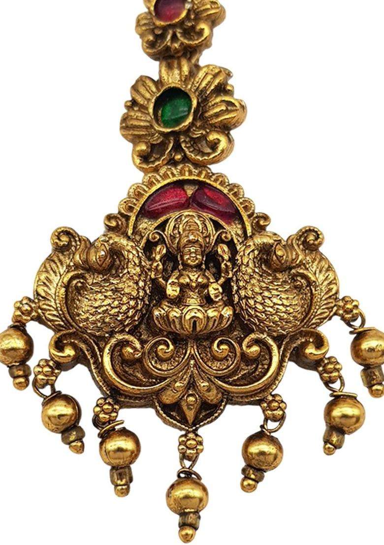 Gold-Plated American Diamond Studded American Diamond Head Jewellery for Women | Traditional Temple Jewellery for Wedding & Festive Wear | Gift for Her - Indya