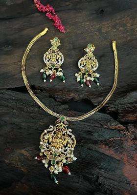 Gold-Plated CZ Stone Studded & Beaded Jewellery Set for Women | Traditional Temple Jewellery for Wedding & Festive Wear | Gift for Her