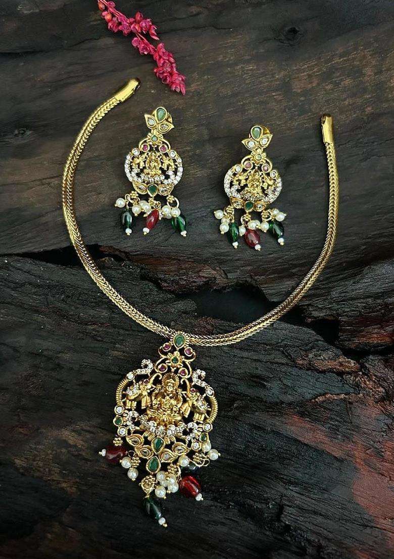 Gold-Plated CZ Stone Studded & Beaded Jewellery Set for Women | Traditional Temple Jewellery for Wedding & Festive Wear | Gift for Her - Indya